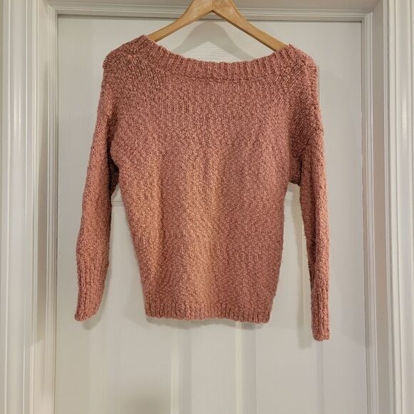 Yes Lola Chunky Knit V-Neck Fuzzy Dusty Rose Sweater Size XS - Picture 2 of 4